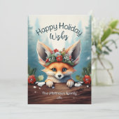 Cartes Pour Fêtes Annuelles Peeking Fennec Fox neige Forêt de bois heureux (Debout devant)