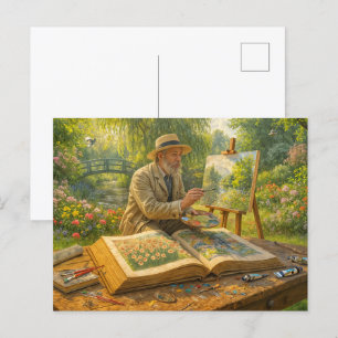 Cartes Pour Fêtes Annuelles Peintre dans un jardin issu d'un livre d'art