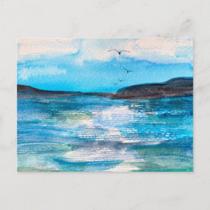 Cartes Pour Fêtes Annuelles Peinture à l'aquarelle de baie côtière sereine