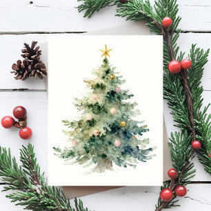 Cartes Pour Fêtes Annuelles Peinture aquarelle d'arbre de Noël pastel