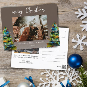 Cartes Pour Fêtes Annuelles Peinture aquarelle d'arbre de pin Joyeux Noël Phot