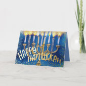 Cartes Pour Fêtes Annuelles Peinture aquarelle Menorah Happy Hanoukka (Devant)