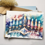 Cartes Pour Fêtes Annuelles Peinture aquarelle Menorah Happy Hanoukka<br><div class="desc">Des objets de vacances à thème conçus par Umua. Imprimé et expédié par Zazzle ou ses filiales.</div>