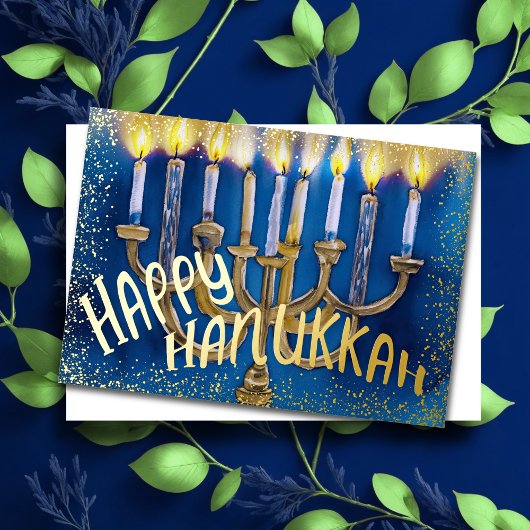 Cartes Pour Fêtes Annuelles Peinture aquarelle Menorah Happy Hanoukka