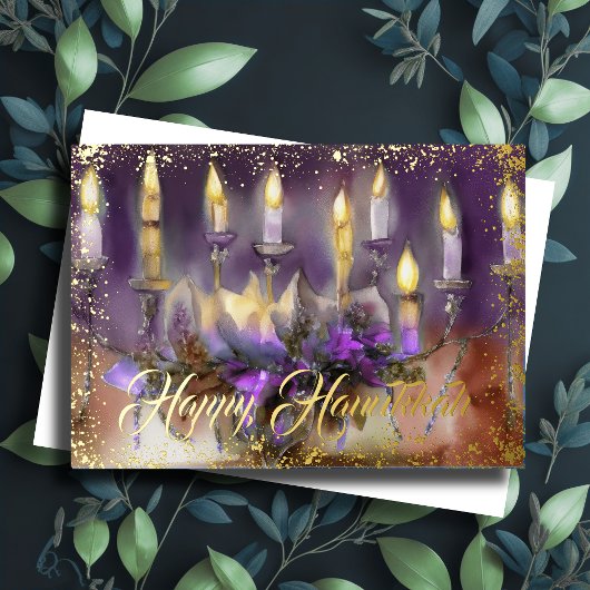 Cartes Pour Fêtes Annuelles Peinture aquarelle Menorah Happy Hanoukka