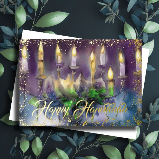 Cartes Pour Fêtes Annuelles Peinture aquarelle Menorah Happy Hanoukka