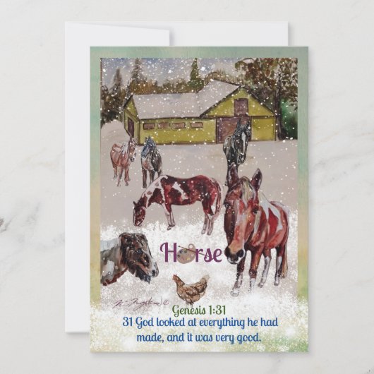 Cartes Pour Fêtes Annuelles Peinture cheval, palette d'artiste, hiver (Devant)