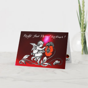 Cartes Pour Fêtes Annuelles PEINTURE D'ANGE FLEURS ROUGES Noir Blanc Noël