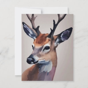 Cartes Pour Fêtes Annuelles Peinture d'aquarelle Wild Deer Portrait, Cerf