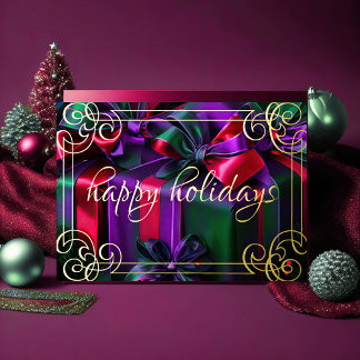 Cartes Pour Fêtes Annuelles Peinture de cadeaux de Noël violet vert bordeaux
