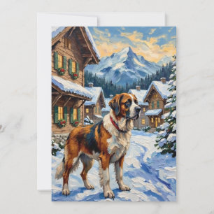 Cartes Pour Fêtes Annuelles Peinture de Noël alpine vintage de Saint-Bernard