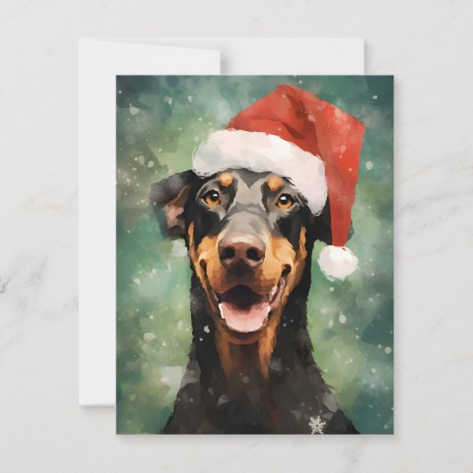 Cartes Pour Fêtes Annuelles Peinture de Noël Doberman (Devant)