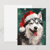 Cartes Pour Fêtes Annuelles Peinture de Noël Husky (Devant / Derrière)