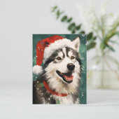 Cartes Pour Fêtes Annuelles Peinture de Noël Husky (Debout devant)
