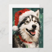 Cartes Pour Fêtes Annuelles Peinture de Noël Husky (Devant / Derrière)