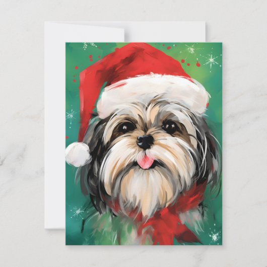 Cartes Pour Fêtes Annuelles Peinture de Noël Shih Tzu (Devant)