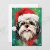Cartes Pour Fêtes Annuelles Peinture de Noël Shih Tzu (Devant / Derrière)