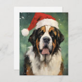 Cartes Pour Fêtes Annuelles Peinture de Noël St.Bernard (Devant / Derrière)