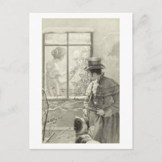 Cartes Pour Fêtes Annuelles Peinture de scène vintage de vacances avec une