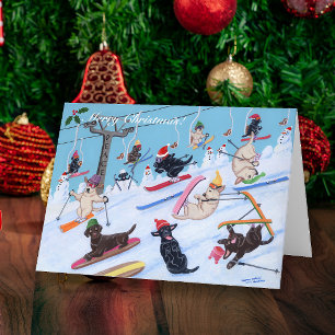 Cartes Pour Fêtes Annuelles Peinture de ski de Labrador de Noël d'amusement