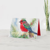 Cartes Pour Fêtes Annuelles Peinture d'oiseau d'hiver rouge vert (Devant)