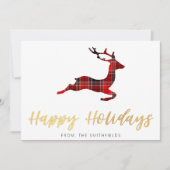 Cartes Pour Fêtes Annuelles Peinture dorée Buffalo Plaid Cerf Noël (Devant)