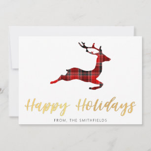 Cartes Pour Fêtes Annuelles Peinture dorée Cerf à carreaux de Buffalo Noël