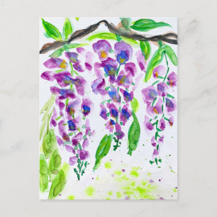 Cartes Pour Fêtes Annuelles Peinture florale aquarelle de glycine violette