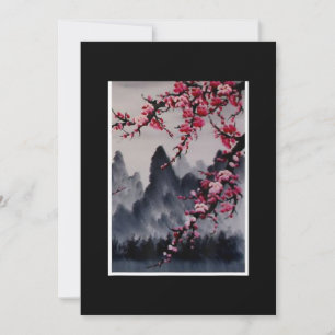 Cartes Pour Fêtes Annuelles Peinture   Japon Art Cherry Blossom Mountain
