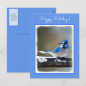 Cartes Pour Fêtes Annuelles Peinture Jay Bleu - Art Oiseau Original (Devant / Derrière)