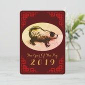 Cartes Pour Fêtes Annuelles Peinture originale Chinoise Frame Pig Année 2019 P (Debout devant)