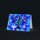 Cartes Pour Fêtes Annuelles Peinture Splatter bleu Menorah<br><div class="desc">Paint splatter bleu menorah carte de voeux.</div>