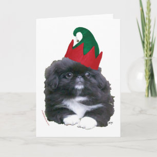 Cartes Pour Fêtes Annuelles Pékinois elfe chiot Noël