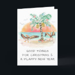 Cartes Pour Fêtes Annuelles Pélicans et Palm Tree Beach Noël côtier<br><div class="desc">La carte de Noël côtière présente deux pélicans qui se foulent les ailes en joie en voyant un palmier de Noël et des cadeaux sur la plage. Salutation sur le devant dit "Bonne bouchée pour Noël et une bonne année". Le salut à l'intérieur dit "Seas & Greutations". Tout le texte...</div>