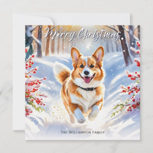 Cartes Pour Fêtes Annuelles Pembroke Welsh Corgi dans la neige à Noël