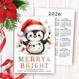 Cartes Pour Fêtes Annuelles Penguin 2025 Calendrier Joyeux et brillant Noël