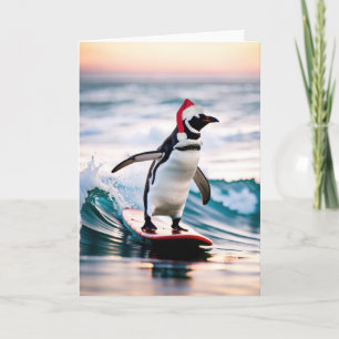 Cartes Pour Fêtes Annuelles Penguin de Noël surfer sur une vague