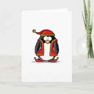 Cartes Pour Fêtes Annuelles Penguin Elf de Noël Vert