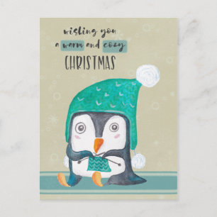 Cartes Pour Fêtes Annuelles Penguin Knitting Christmas Post Card