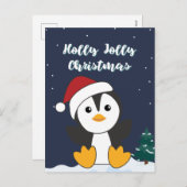 Cartes Pour Fêtes Annuelles Penguin Noël Neige Hiver Animaux Manchots Hol (Devant / Derrière)