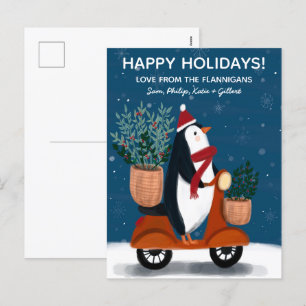 Cartes Pour Fêtes Annuelles Penguin sur Scooter Cute Christmas Custom