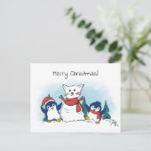 Cartes Pour Fêtes Annuelles Penguins building a snowman christmas (Debout devant)