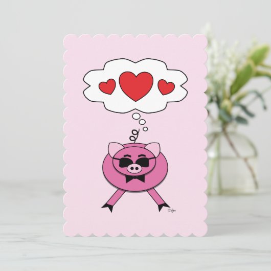 Cartes Pour Fêtes Annuelles Pensées remplies d'amour mignon cochon rose Valent (Debout devant)