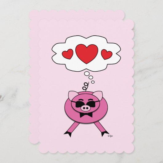 Cartes Pour Fêtes Annuelles Pensées remplies d'amour mignon cochon rose Valent (Devant / Derrière)