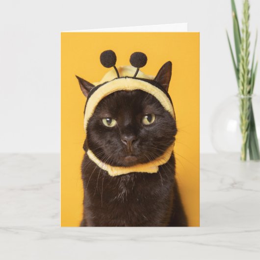 Cartes Pour Fêtes Annuelles Penser à vous drôle Chat dans Bumblebee Casquette (Devant)