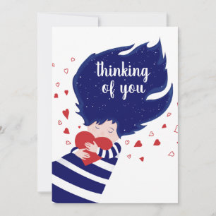 Cartes Pour Fêtes Annuelles Penser à vous fille qui tenez le coeur rouge