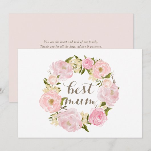 Cartes Pour Fêtes Annuelles Peony rose Wreath meilleure maman Joyeuse fête des (Devant / Derrière)