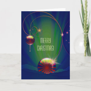 Cartes Pour Fêtes Annuelles Peppermenthe rouge, verte et bleue Bauble rayé