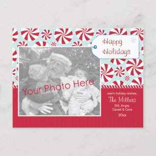 Cartes Pour Fêtes Annuelles Peppermint Candy Red and Blue Holiday Personalized