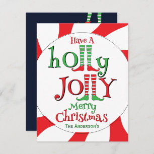 Cartes Pour Fêtes Annuelles Peppermint Swirl Elf Holly Jolly Joyeux Noël !